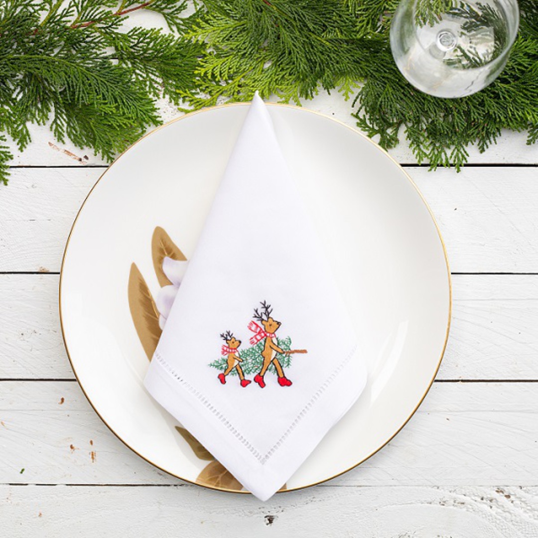 Cotton Napkin 40cm, Two Reindeer with Tree image 0